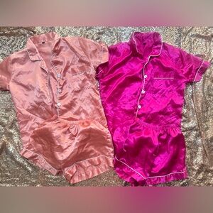 Juniors XS Silk Button-Up Pajama Set in Pink & coral